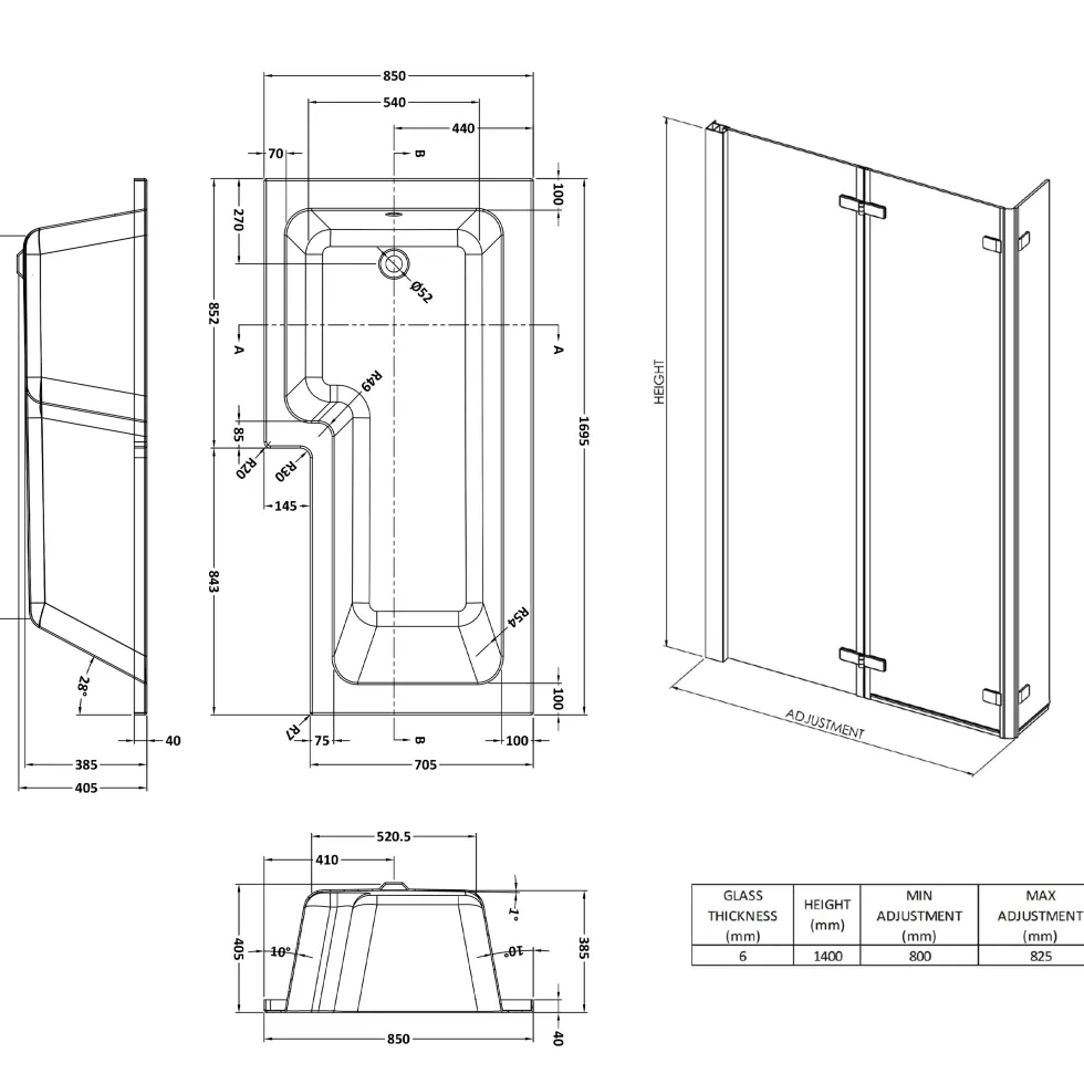 Drench L Shaped Shower Bath with Panel and Shower Screen - 1700mm
