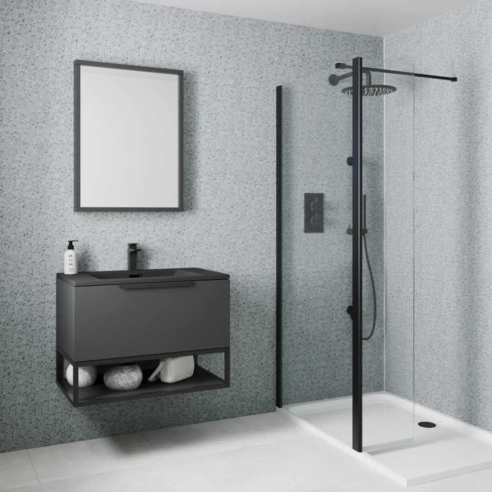 Drench Naturals Grey Terrazzo PVC Waterproof Bathroom Wall Panel - 1000 x 2400mm