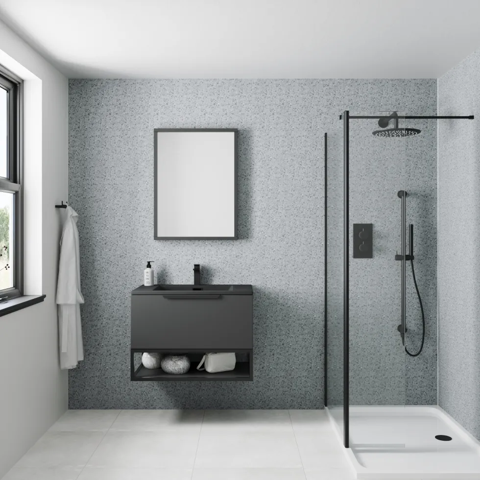 Drench Naturals Grey Terrazzo PVC Waterproof Bathroom Wall Panel - 1000 x 2400mm
