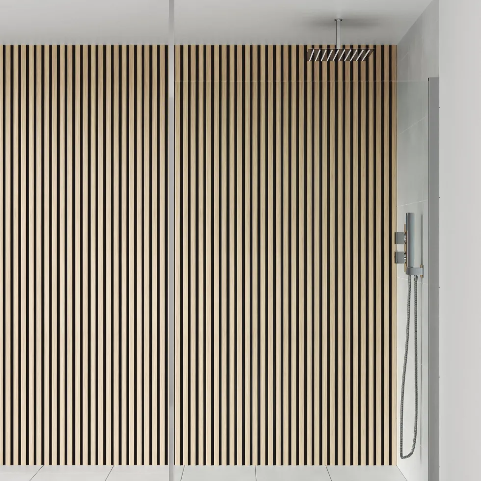 Drench Naturals Oak & Black Slatted Wood Waterproof Bathroom Wall Panel - 3 pack