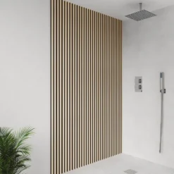 Drench Naturals Oak & Black Slatted Wood Waterproof Bathroom Wall Panel - 3 pack