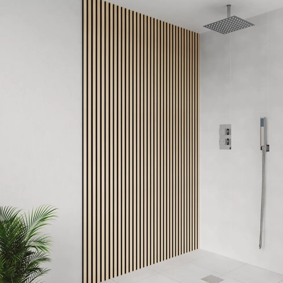 Drench Naturals Oak & Black Slatted Wood Waterproof Bathroom Wall Panel - 3 pack