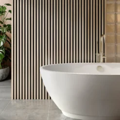 Drench Naturals Oak & Black Slatted Wood Waterproof Bathroom Wall Panel - 3 pack