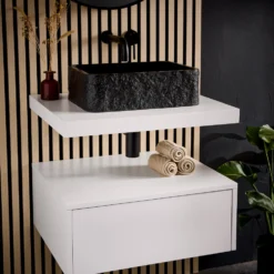 Drench Naturals Stone Texture Rectangular Countertop Basin with Waste