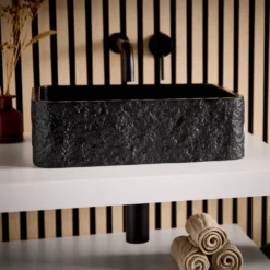 Drench Naturals Stone Texture Rectangular Countertop Basin with Waste