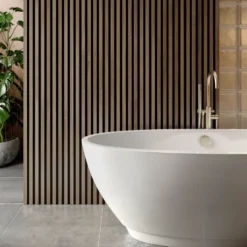 Drench Naturals Walnut & Black Slatted Wood Waterproof Bathroom Wall Panel - 3 pack