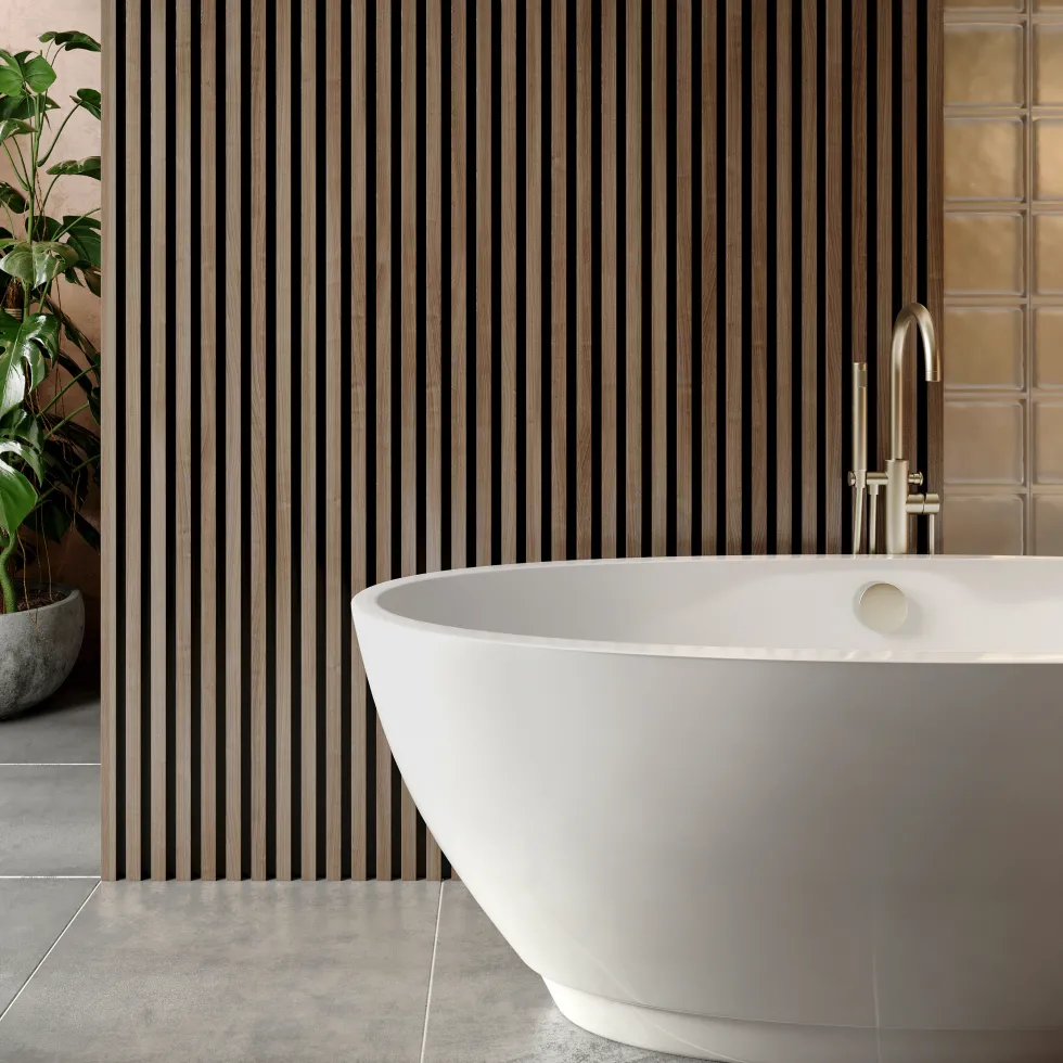 Drench Naturals Walnut & Black Slatted Wood Waterproof Bathroom Wall Panel - 3 pack