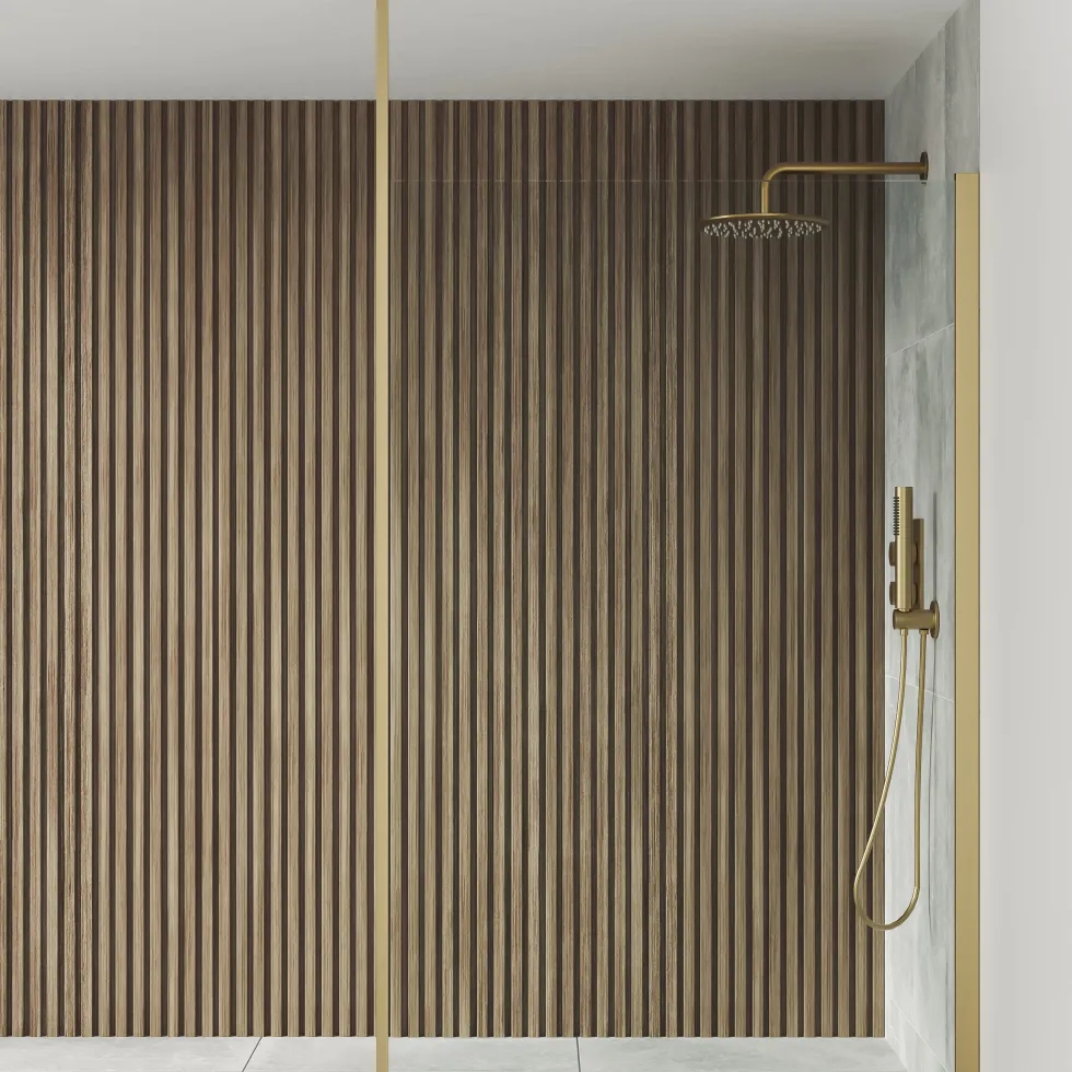 Drench Naturals Walnut Slatted Wood Waterproof Bathroom Wall Panel - 3 pack