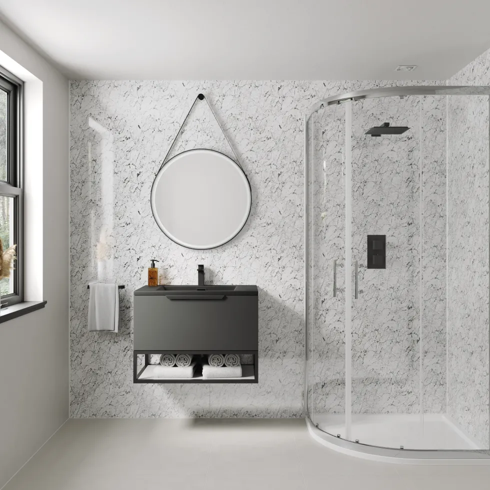 Drench Naturals White Granite PVC Waterproof Bathroom Wall Panel - 1000 x 2400mm