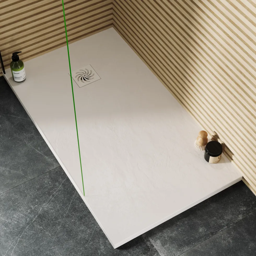 Drench Naturals White Thin Slate-Effect Rectangular Shower Tray - 11 Sizes