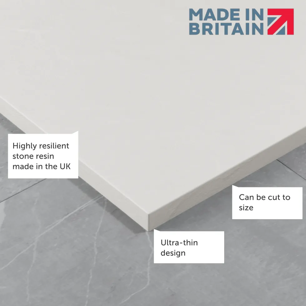 Drench Naturals White Thin Slate-Effect Rectangular Shower Tray - 11 Sizes