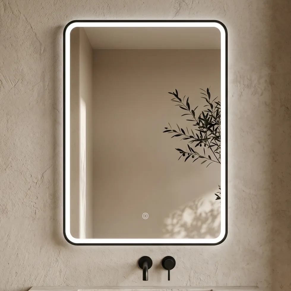 Drench Noir LED Illuminated Black Framed Mirror with Demister Pad - 500 x 700mm