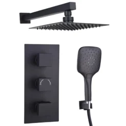 Drench Noir Matt Black Square Concealed Shower System with Fixed Head & Wall Mounted Shower Handset
