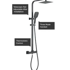 Drench Noir Matt Black Square Exposed Height-Adjustable Rigid Riser Rail Shower System