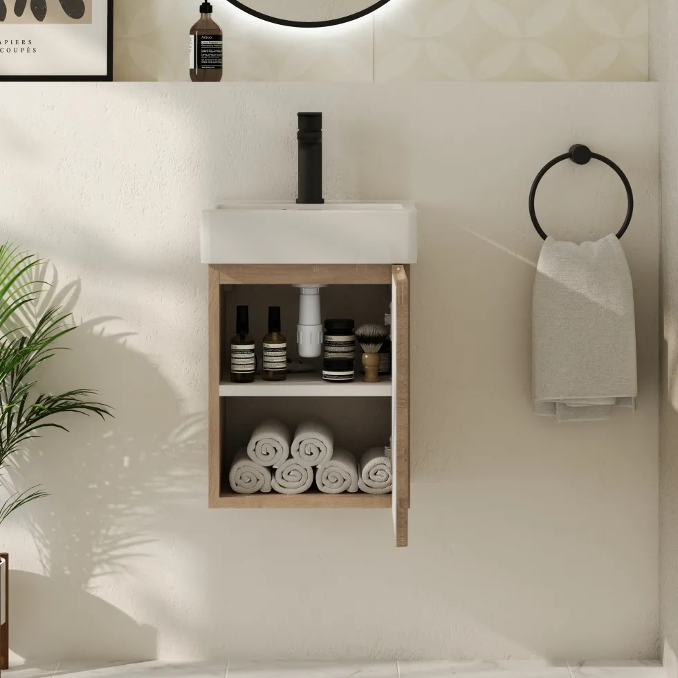 Drench Origin 340mm Fluted Cloakroom Wall Mounted Vanity Unit & Basin