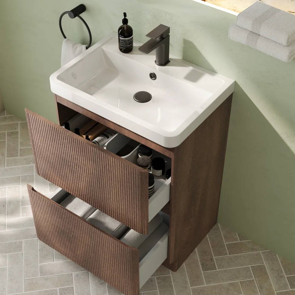 Drench Origin 600mm Fluted Floorstanding Vanity Unit & Basin