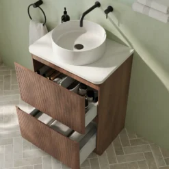 Drench Origin 600mm Fluted Floorstanding Vanity Unit & Countertop