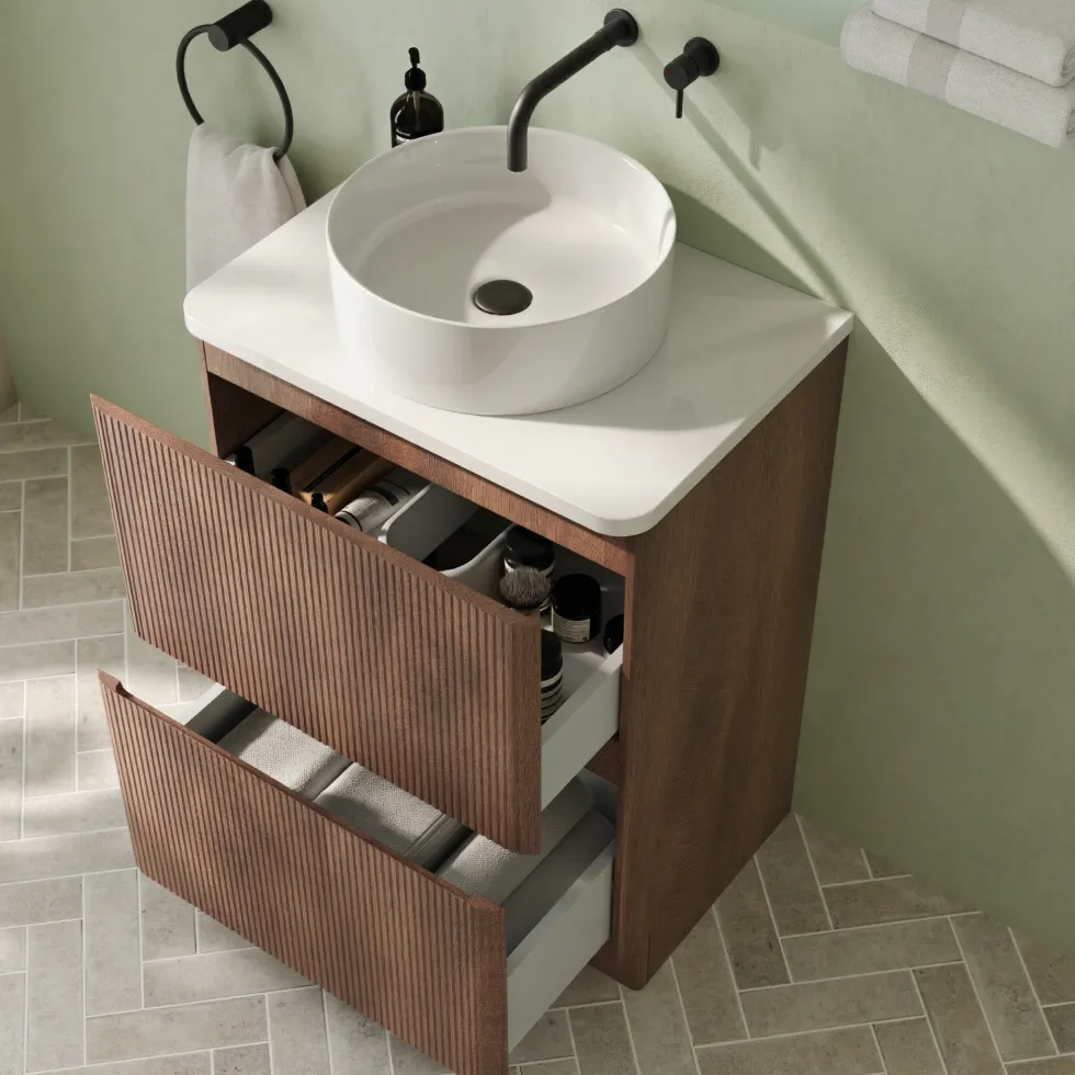 Drench Origin 600mm Fluted Floorstanding Vanity Unit & Countertop