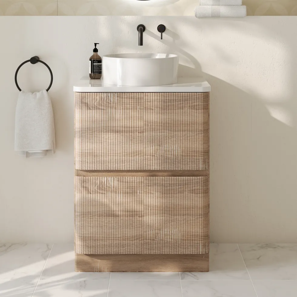 Drench Origin 600mm Fluted Floorstanding Vanity Unit & Countertop