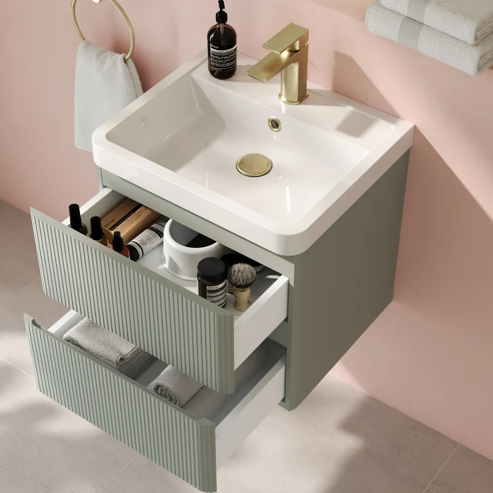 Drench Origin 500mm Fluted Wall Mounted Vanity Unit & Basin