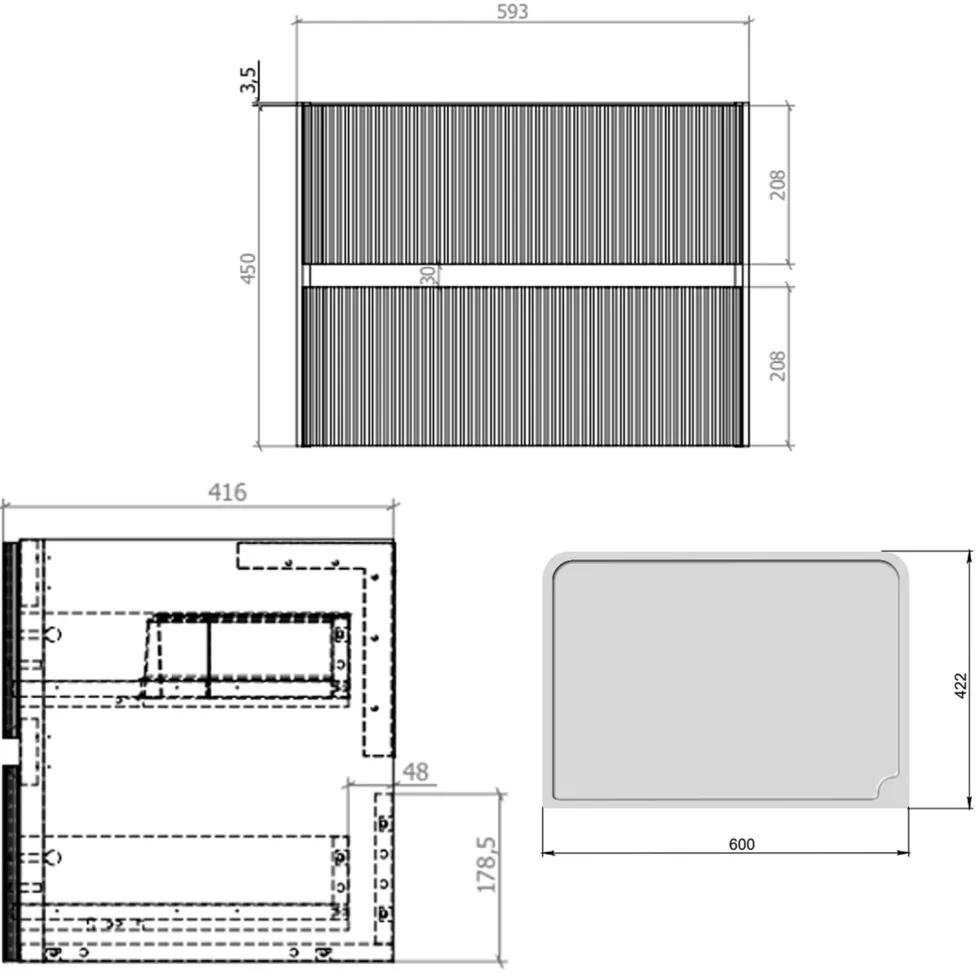 Drench Origin 600mm Fluted Wall Mounted Vanity Unit & Countertop