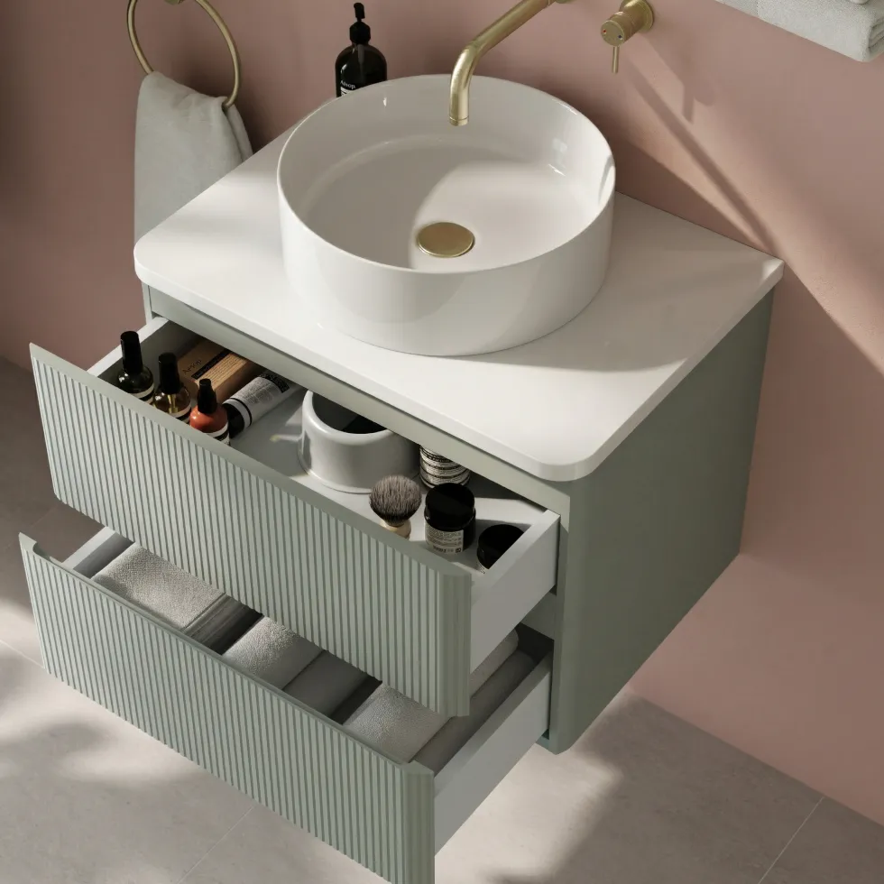 Drench Origin 600mm Fluted Wall Mounted Vanity Unit & Countertop