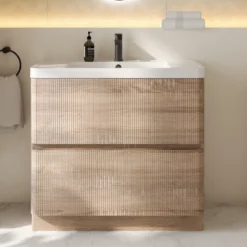 Drench Origin 900mm Light Oak Fluted Floorstanding Vanity Unit & Basin