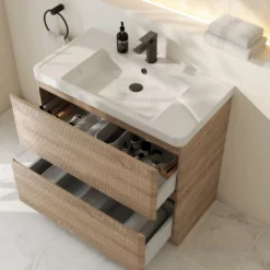 Drench Origin 900mm Light Oak Fluted Floorstanding Vanity Unit & Basin