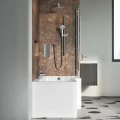 Drench Polished Chrome Double Hinged L-Shaped Bath Screen - 1400 x 800mm