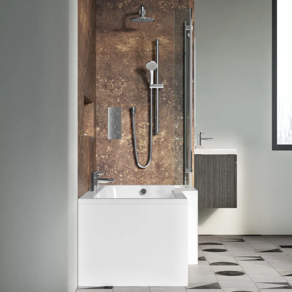 Drench Polished Chrome Double Hinged L-Shaped Bath Screen - 1400 x 800mm