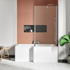 Drench Polished Chrome Fixed L-Shaped Bath Screen with Fixed Return - 1400 x 800mm