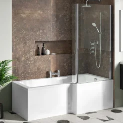 Drench Polished Chrome Fixed L-Shaped Bath Screen with Fixed Return - 1400 x 800mm