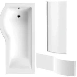 Drench P Shaped Shower Bath with Front Panel and Shower Screen - 1700mm