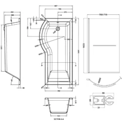 Drench P Shaped Shower Bath with Front Panel and Shower Screen - 1700mm