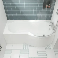 Drench P Shaped Shower Bath with Front Panel and Shower Screen - 1700mm