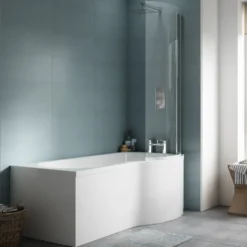 Drench P Shaped Shower Bath with Front Panel and Shower Screen - 1700mm