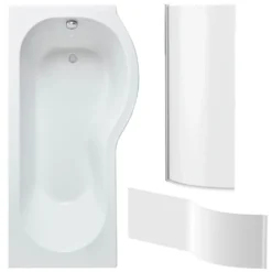 Drench P Shaped Shower Bath with Front Panel and Shower Screen - 1700mm
