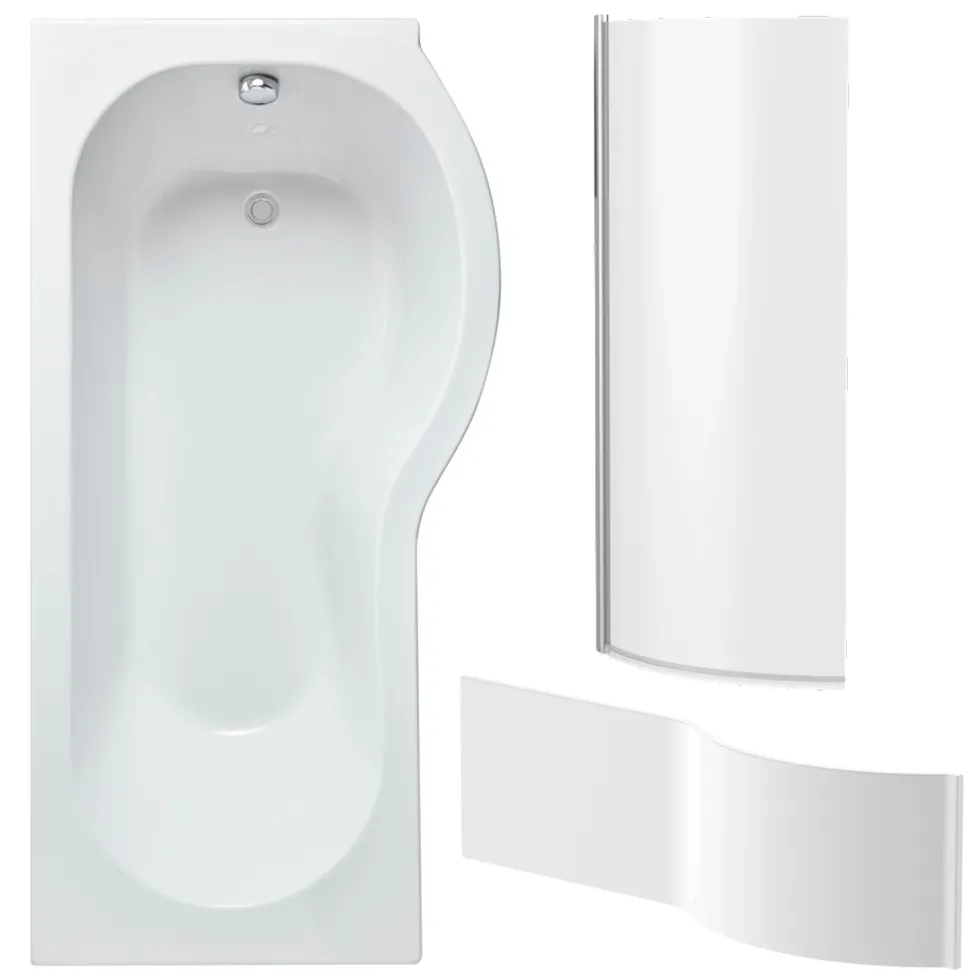 Drench P Shaped Shower Bath with Front Panel and Shower Screen - 1700mm