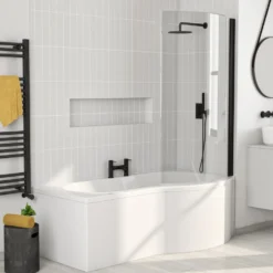 Drench P Shaped Shower Bath with Front Panel and Shower Screen - 1700mm