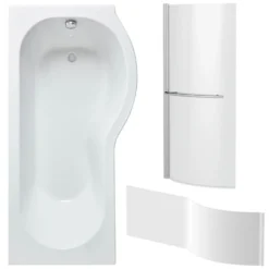 Drench P Shaped Shower Bath with Front Panel and Shower Screen - 1700mm