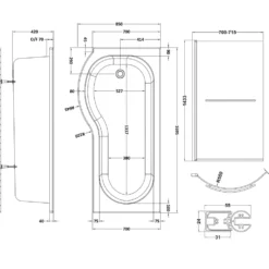 Drench P Shaped Shower Bath with Front Panel and Shower Screen - 1700mm