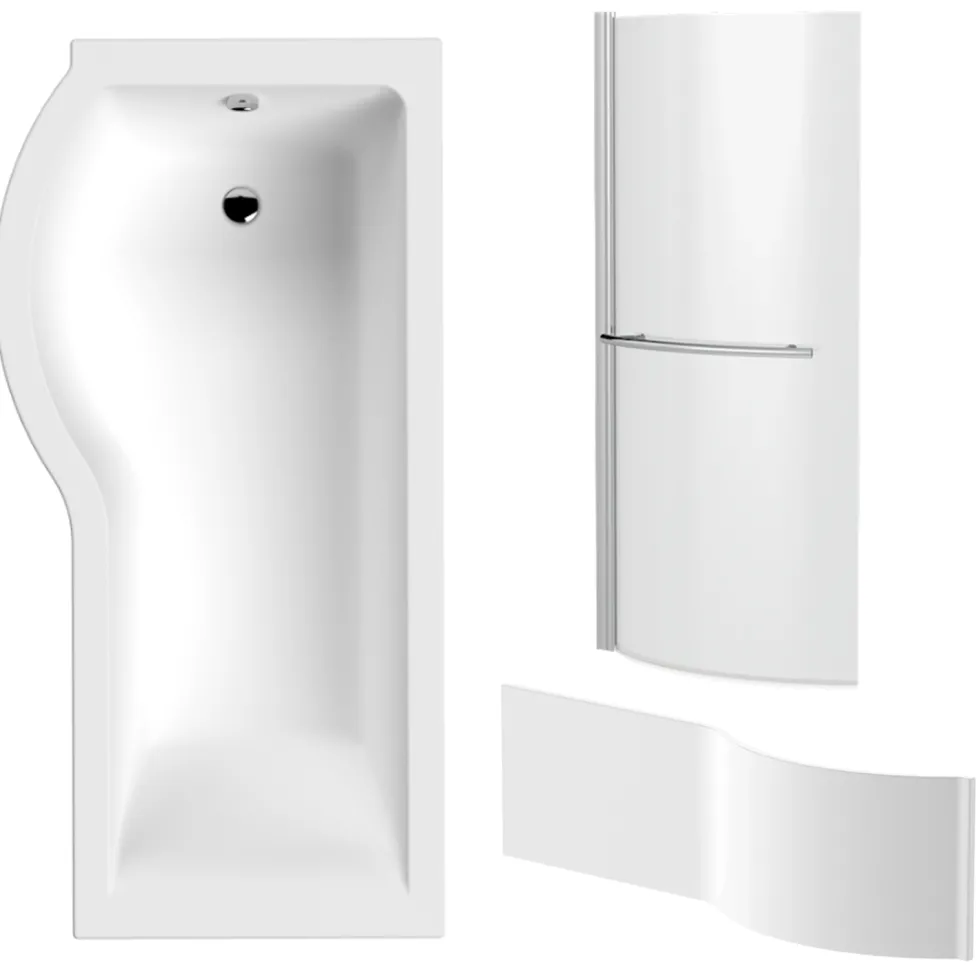 Drench P Shaped Shower Bath with Front Panel and Shower Screen - 1700mm