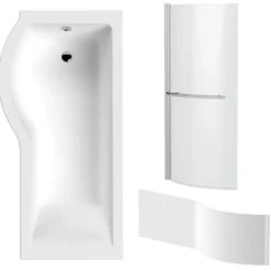 Drench P Shaped Shower Bath with Front Panel and Shower Screen - 1700mm
