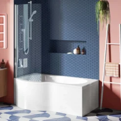 Drench P Shaped Shower Bath with Front Panel and Shower Screen - 1500mm