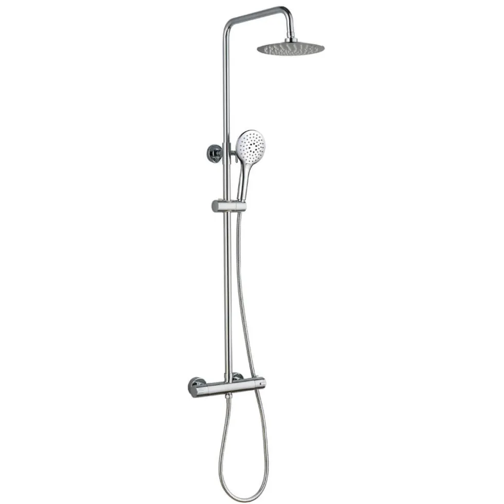 Drench Round Telescopic WRAS-Approved Thermostatic Rigid Riser Shower Set with Slim Head