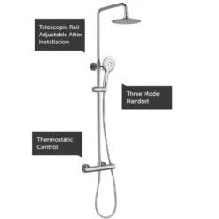 Drench Round Telescopic WRAS-Approved Thermostatic Rigid Riser Shower Set with Slim Head