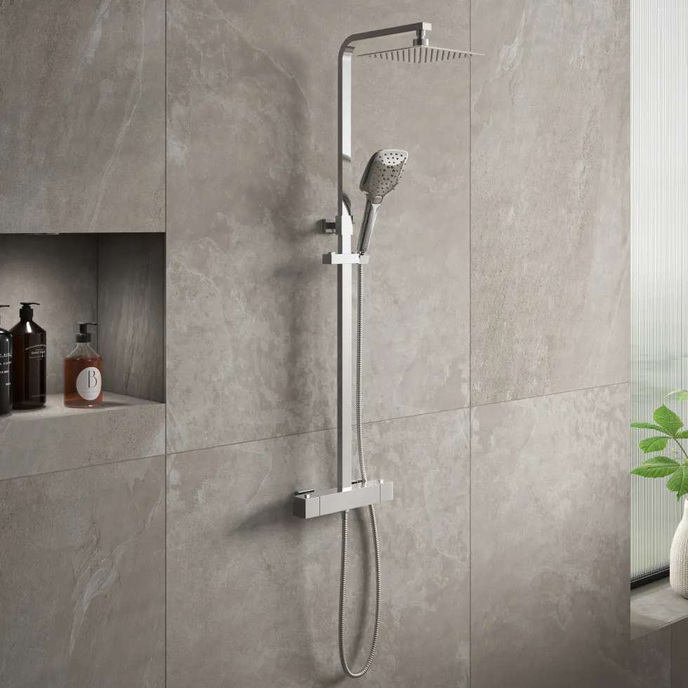 Drench Square Telescopic WRAS-Approved Thermostatic Rigid Riser Shower Set with Slim Head