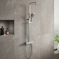 Drench Square Telescopic WRAS-Approved Thermostatic Rigid Riser Shower Set with Slim Head
