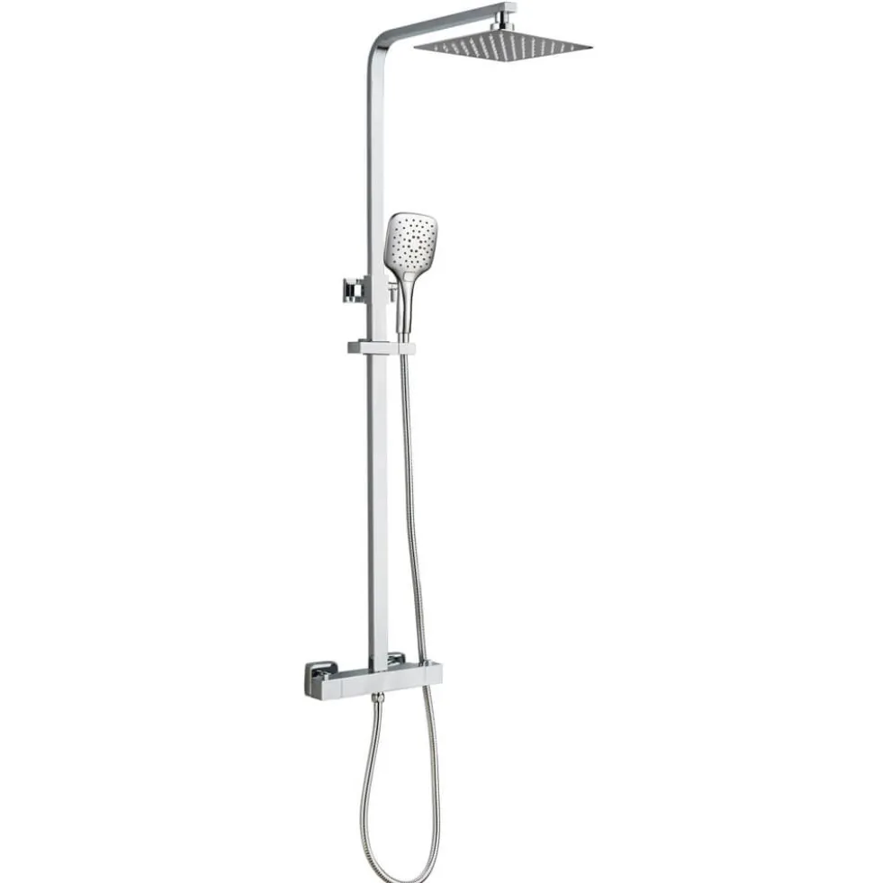 Drench Square Telescopic WRAS-Approved Thermostatic Rigid Riser Shower Set with Slim Head