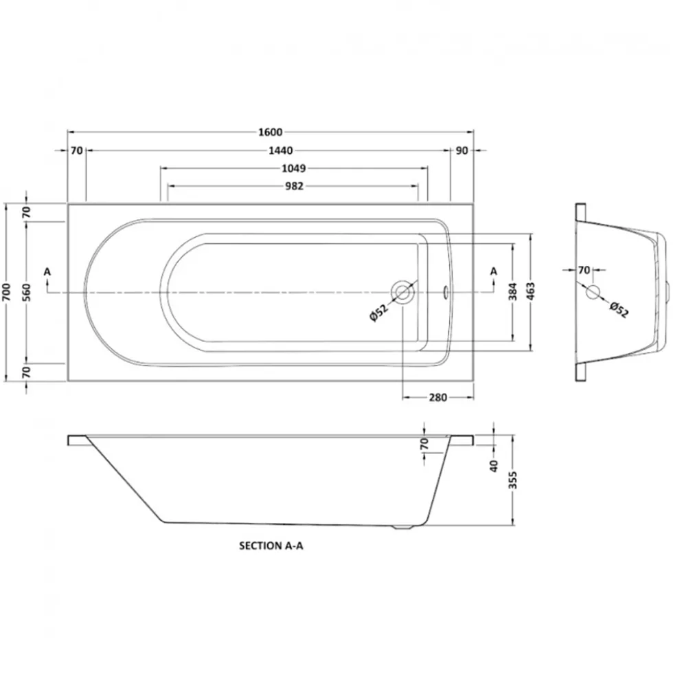 Drench Straight Single Ended Bath - Curved